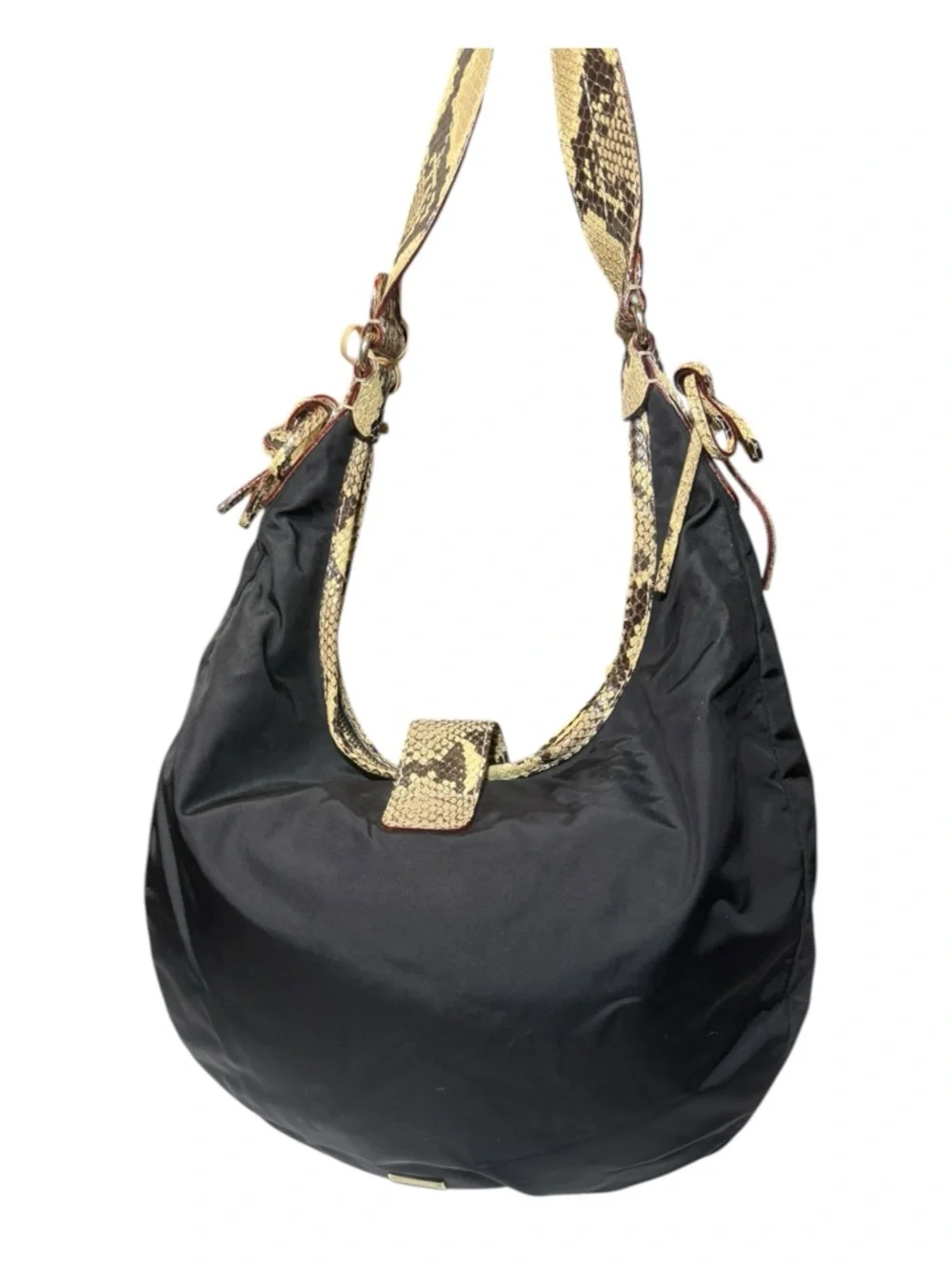 Kate Spade Nylon Black Hobo Shoulder Bag with Gold Snake-Print Trim